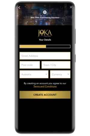 Address currency selection page JokaRoom casino Australia